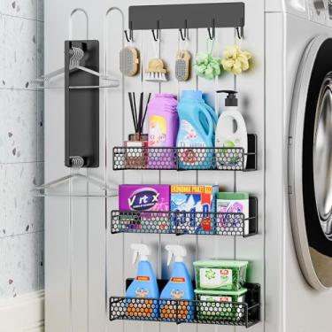 Imagem de Pacote com 5 prateleiras magnéticas resistentes para lavanderia e cozinha, suporte para temperos para geladeira, prateleira magnética para lavadora e secadora com suporte de toalha, organização e