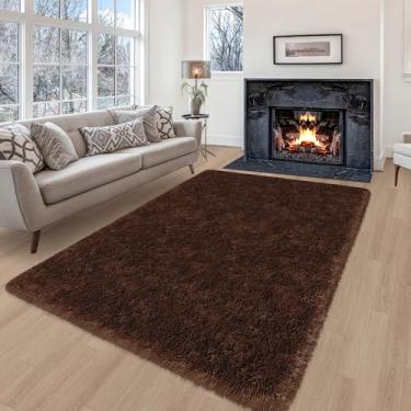 Imagem de ZJYeRug Tapete grosso ultra macio de 1,2 x 1,8 m para sala de estar, tapete felpudo fofo marrom para quarto de menina, tapete felpudo grande de pelúcia para dormitório de adolescentes, berçário