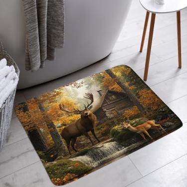 Imagem de STKKST Tapete de banho de veado floresta de outono rústico cabana alce alce outono caça vida selvagem campo fazenda banheiro banheira tapetes de chão tapete decoração de vaso sanitário, 46 x 76 cm