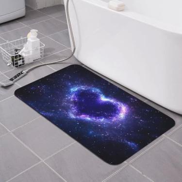 Imagem de Knerova Tapetes de banho com céu estrelado e coração de secagem rápida, absorvente de borracha, antiderrapante, tapete de banho para banheiro, banheira, chuveiro, pia, 50 cm x 80 cm