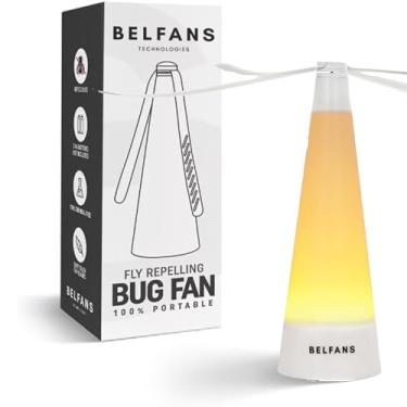 Imagem de Belfans Ventoinhas de LED para mesas – Ventiladores de alimentos recarregáveis por USB com luz anti-insetos integrada e lâminas holográficas – Giratório portátil silencioso para manter as moscas longe
