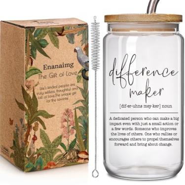 Imagem de Christmas Difference Maker Definition Thank You Copo de vidro de 473 ml com tampa e canudo presentes para mulheres, presentes para mulheres professoras enfermeiras chefes colegas de trabalho empregado