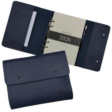 Imagem de Agenda Diária 2026 180-R Personalizada Raffai Couros, Azul Jeans
