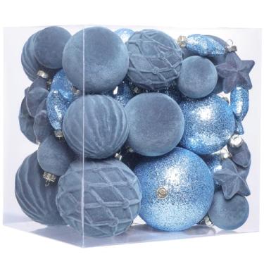 Imagem de 40 peças de enfeites de bola de Natal de veludo, decorações de árvore de Natal azul empoeirado com enfeites de papel, conjunto de decoração de Natal pendurado à prova de estilhaçamento para escritório