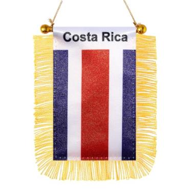 Imagem de JBSJBS Bandeira pendurada da Costa Rica mini bandeiras pequenas de janela da Costa Rica Banners Decoração de espelho retrovisor Bandeiras da Costa Rica com Ventosa Franjas Douradas Dupla Face 7,6 x