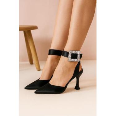 Imagem de Scarpin Feminino Fivela Pedraria Salto Taça Bico Fino 198 - Mozione, P