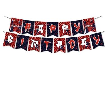 Imagem de Sinal de banner de aniversário ninja, decorações reutilizáveis de feliz aniversário ninja para meninos e crianças, suprimentos de festa de karatê DIY, faixas temáticas de celebração, pano de fundo de