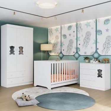 Imagem de Quarto de Bebê Completo com Berço Americano 3 em 1 Teddy Multimóveis Mp4652 Branco