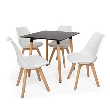 Imagem de Kit Mesa Jantar Eiffel 80x80 Preta + 04 Cadeiras Leda - Branca