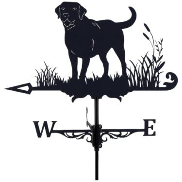 Imagem de Cata-vento em forma de cachorro, ornamento de quintal de ferro preto para telhado e jardim, decoração externa de metal, com design de flecha, indicador de direção do vento para jardim, pátio e telhado