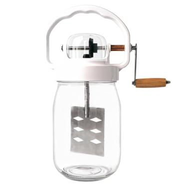 Imagem de Máquina de fazer manteiga de amendoim para casa, pote de vidro de 150 cm (1500 ml) com cabo de madeira e plástico branco, ferramenta de agitação de metal, seguro para alimentos para manteiga e creme
