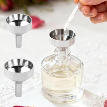 Imagem de 4 funis de metal para perfume e óleos essenciais, conjunto de 2 funis pequenos e 2 grandes, fácil transferência de líquidos, prata