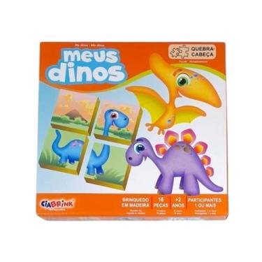 Imagem de Jogo de Quebra-Cabeça Infantil Meus Dinos 16 Peças em MDF, para Crianças +2 Anos, Multicolor