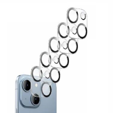 Imagem de Pacote com 5 protetores de lente de câmera para iPhone 15/iPhone 15 Plus, vidro temperado, dureza 9H, ultra HD, antiarranhões, compatível com capas, não afeta fotos noturnas
