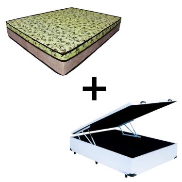 Imagem de Cama Baú Casal 138 Tecido Sintético Branco Com Colchão De Espuma Tokio D33 Bege - 25x138x188cm