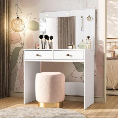 Imagem de Penteadeira Camarim Ideal Com 2 Gavetas Espelho E Led Branco