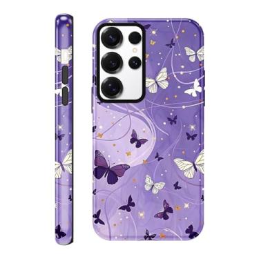 Imagem de FBHGLOA Capa para celular Galaxy S25 Ultra 5G de 16,8 cm Purple Butterflies Star, multiborboletas artísticas elegantes de luxo com estrelas brilhantes 2 em 1, capa robusta à prova de choque para