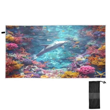 Imagem de ATTX Toalha de praia colorida de recifes de corais, 79 x 189 cm - Cobertor de microfibra leve de secagem rápida e resistente à areia para piscina, ioga, academia e viagens | Esportes de banho de