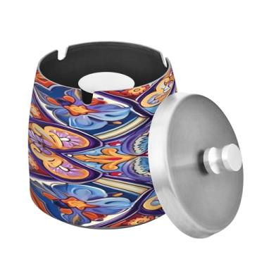 Imagem de Blueangle Cinzeiro mexicano de cerâmica com tampa para cigarros, à prova de vento/chuva, aço inoxidável, sem fumaça, inodoro, cinzeiro para uso interno ou externo (65)