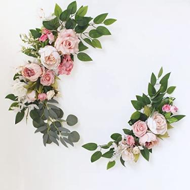 Imagem de Ramos de Flores Rosa Artificiais para Decoração Fundo Arco Casamento Seda