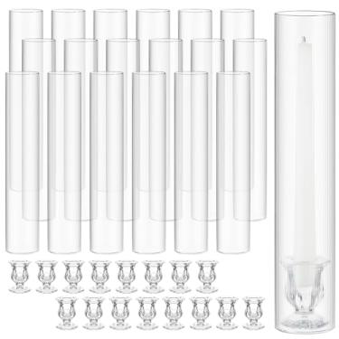 Imagem de Teenyyou Conjunto de 24 castiçais de vidro Hurricane de 30 cm em forma de tubo sem fundo e castiçais transparentes de 4,8 cm para mesa de festa de casamento