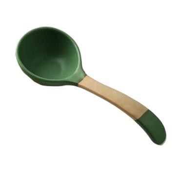 Imagem de Concha de sopa Colher de sopa grande cerâmica vintage sobremesa colorida Colheres jantar com cabo longo porcelana anti-escaldadura para, molho para comer aperitivos cereais(Green)
