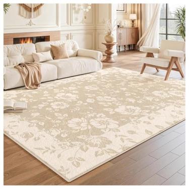 Imagem de SPXMQSS Tapetes grandes para sala de estar, bege, floral, lavável, tapete macio, antiderrapante e resistente a manchas para quarto, sala de estar, quarto, sala de jantar, J 200 x 300 cm