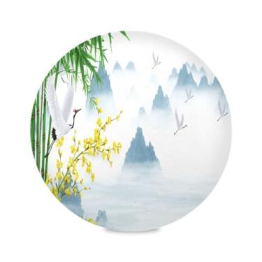 Imagem de Wassud Jogo americano guindastes com tapetes de mesa redondos de bambu para cozinha e jantar tapetes laváveis resistentes ao calor decoração de mesa 39 cm