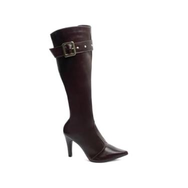 Imagem de BOTA BICO FINO FEMENINA TORRICELLA NAPA MARROM CAFÉ FIVELAS E APLIQUES DOURADO,NÚMERO 34