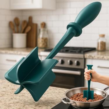 Imagem de Espremedor de batatas e picador de carne – Ferramenta de nylon resistente ao calor com 5 lâminas curvas para triturar, cortar, misturar e picar – Seguro para panelas antiaderentes, carne moída