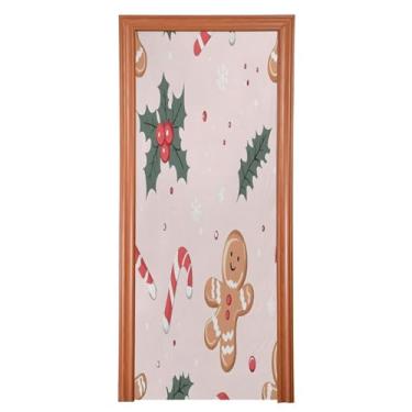 Imagem de Wassud Capa para porta de Natal 91 x 242 cm grande decoração masculina de pão de gengibre de Natal, faixa elástica para porta interna para varanda e porta da frente