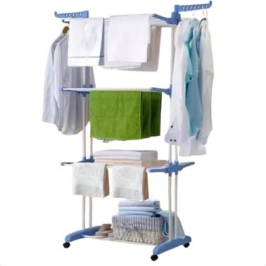 Imagem de Varal de Chão 3 Andares com Rodízios, 6 Prateleiras Reguláveis, Branco, ABS e Aço, 170x70x65cm, Capacidade 48kg, Dobrável e Portátil