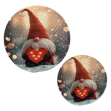 Imagem de Wassud Gnomo com um conjunto de tripé de coração para pratos quentes, suportes redondos de algodão, almofadas quentes, porta-copos elegantes, decoração de cozinha e acessórios, 2 peças