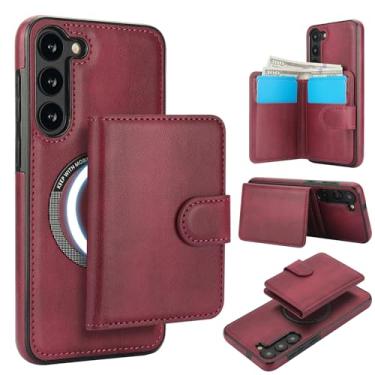 Imagem de Capa para Samsung Galaxy S23 destacável compatível com Magsafe sem fio com suporte para cartão, compartimento para dinheiro, suporte 2 em 1 à prova de choque (vinho vermelho)