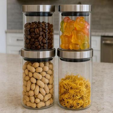 Imagem de Conjunto 4 Potes Vidro 2x600ml 2x950ml Tampa Inox Belovidro, Transpare