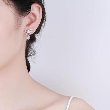 Imagem de Brincos com pingente de laço para mulheres de zircônia cúbica, hipoalergênicos, delicados, presentes de amizade de casamento para mulheres, presentes de Natal, Dia dos Namorados, Dia dos Namorados