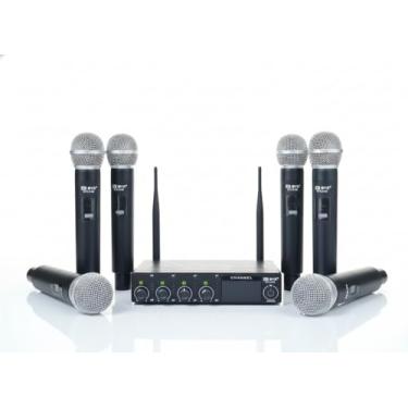 Imagem de Microfone Sem Fio Profissional UHF 4 Canais, Display Digital, Kit Completo para Palco, Karaoke e Eventos