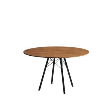 Imagem de Mesa de Jantar London Base de Ferro Modelo Tubular 4 Pés Tampo de Madeira 90cm Redondo