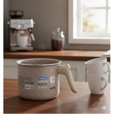 Imagem de Leiteira Para Fogão de Indução e Gás - Antiaderente Marble, Cabo de Madeira Ergonômico