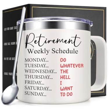 Imagem de Qtencas Presente de aposentadoria para mulheres, presentes de aposentadoria para mulheres 2026, caneca de café com isolamento térmico de 400 ml com colher, presentes de aniversário, Natal, aposentados
