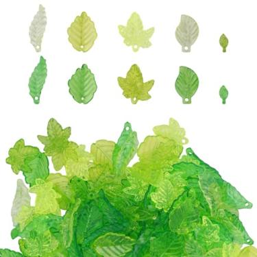 Imagem de 400un Verde Folha Charmes para Fabricação de Joias, 5 Estilos Plástico Miçanga Folha Charmes Divertido Decoração Planta para DIY Brincos Colares Pulseiras Materiais Artesanato