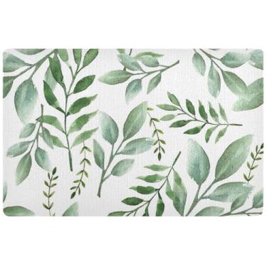 Imagem de TSENQUE Tapetes de porta personalizados com ramo de folha verde fofo tapete externo decoração de varanda frontal tapetes de entrada laváveis para dentro de casa 81 cm x 50 cm