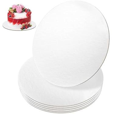 Imagem de 6 tábuas de bolo brancas - base de bolo circular de 20 cm, papelão descartável de pizza com classificação alimentar, à prova d'água e à prova de óleo