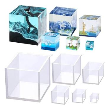 Imagem de Conjunto de 4, moldes de cubo de silicone transparente de 7,6 cm, 5 cm, 3,8 cm, 2,5 cm, 1,3 cm, molde de resina epóxi quadrado profundo, moldes de silicone de cubo transparente para fundição de resina
