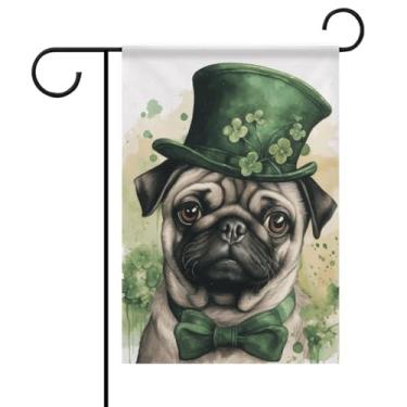 Imagem de Deiubuc Pug Dog Bandeira de jardim de São Patrício 30,5 x 45,7 cm dupla face para decoração de casa