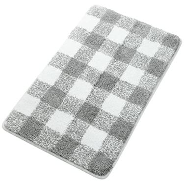 Imagem de PiccoCasa Tapetes de banheiro com padrão xadrez de microfibra, tapete de banho absorvente extra macio, tapetes de banho para banheira, tapete antiderrapante lavável na máquina corredor 51 x 76 cm
