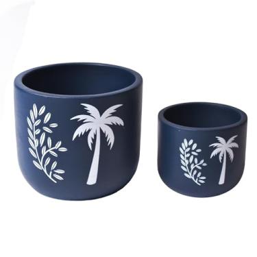 Imagem de Conjunto de 2 vasos de terracota FINE Living de 10 cm e 15 cm, vasos de cerâmica para plantas de interior, suculentas com orifício de drenagem e rede de malha, decoração de jardim e casa, azul