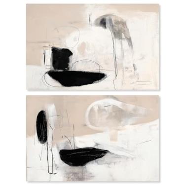 Imagem de Conjunto de 2 arte de parede para sala de estar com impressão abstrata de luxo neutro da Art Remedy, Gallery Wrapped, 61 x 40 cm