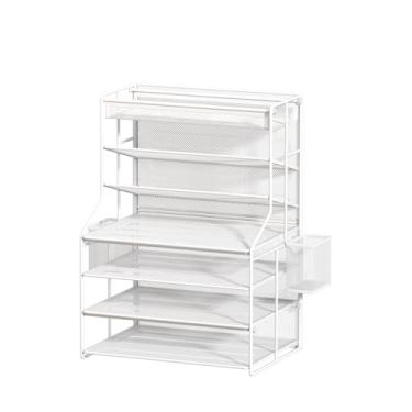 Imagem de Handimp Organizador de arquivos de mesa de 7 níveis, suporte de documentos de metal branco com prateleiras ajustáveis, gaveta removível e suporte de caneta removível para organização de escritório