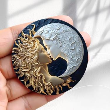 Imagem de Ímã de geladeira vintage sol dourado lua branca design escultura -5,8 cm acrílico redondo adesivo de geladeira decoração retrô presente tamanho perfeito para geladeira, armário ou qualquer superfície